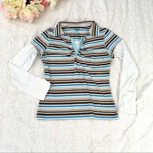Y2K Style Faux Layered Striped Collared Shirt